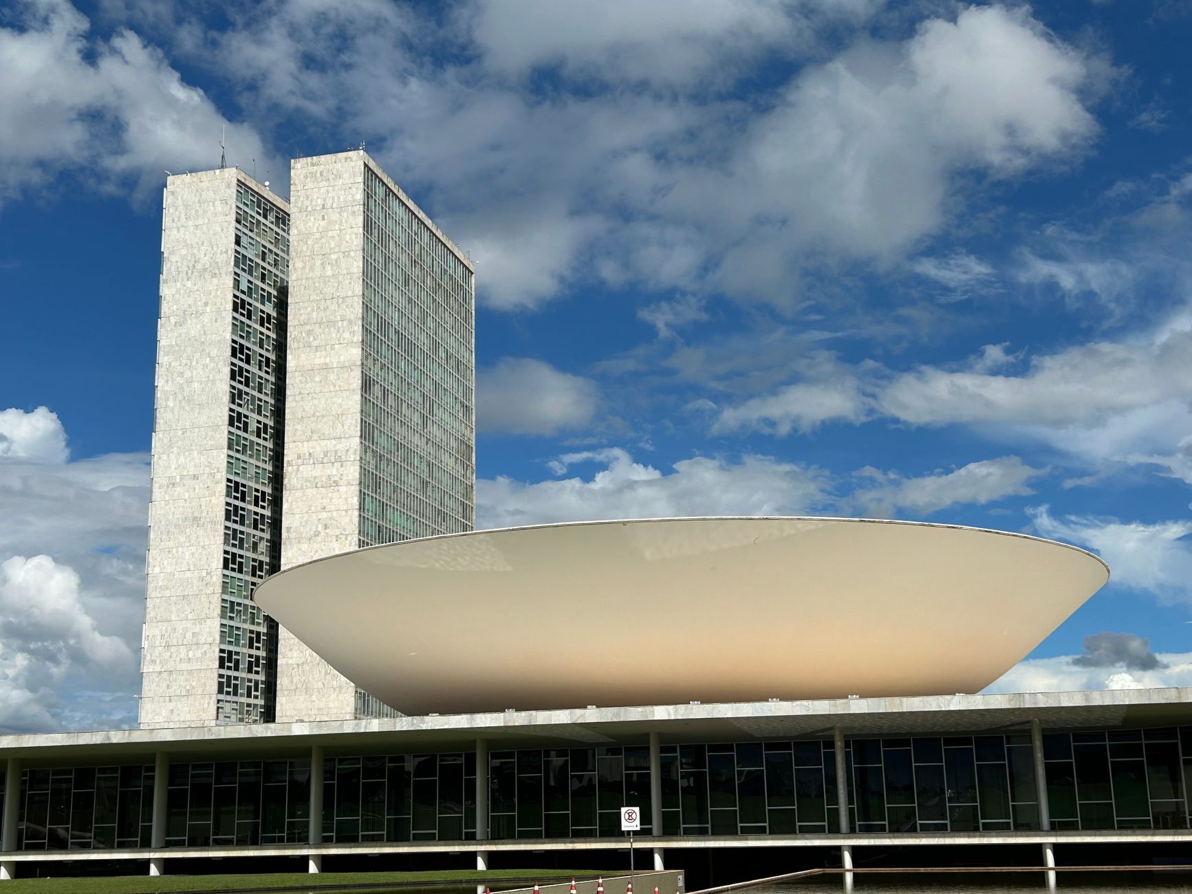 National Congress of Brazil with a clear sky background in Brasília's architectural landscape.